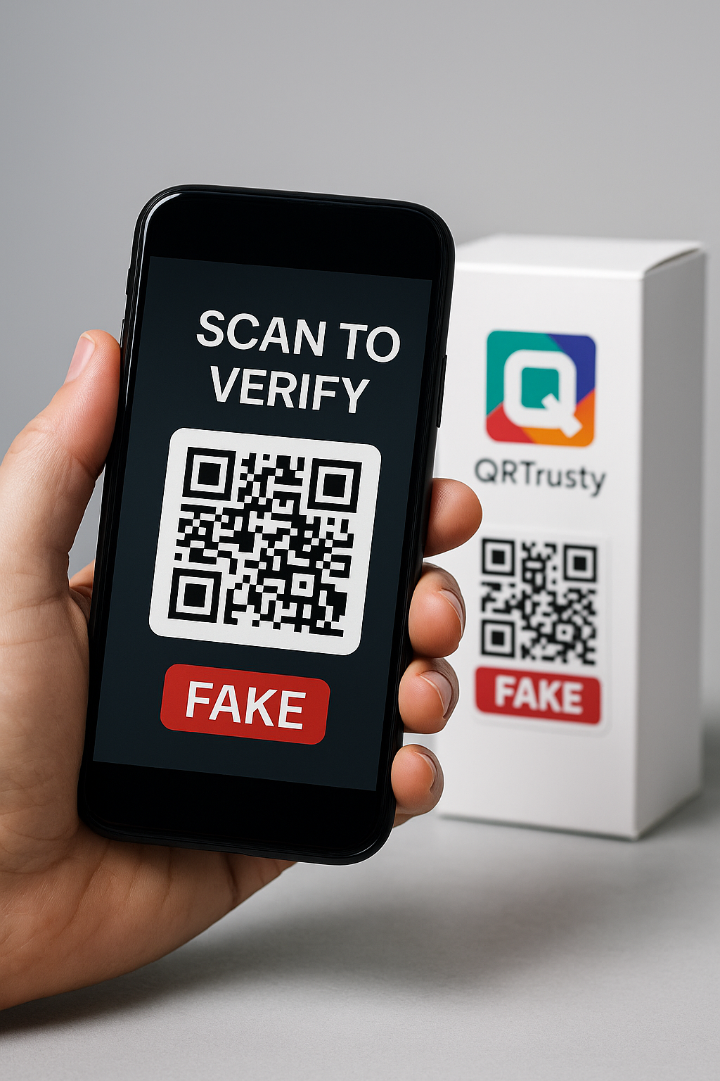 A customer scanning a genuine product protected by QRTrusty and seeing an AUTHENTIC PRODUCT confirmation message.