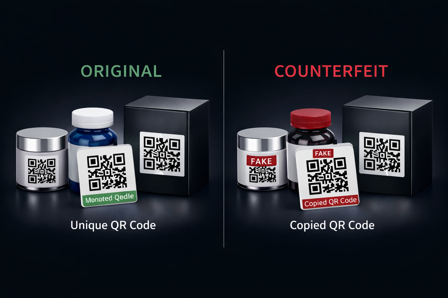 Comparison between serialized QR codes and copied QR codes on counterfeit products